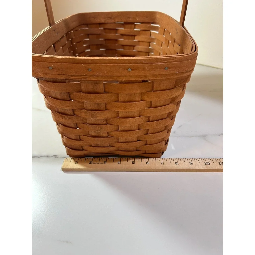 Vintage 1989 Longaberger Handwoven USA Basket Rectangular Fixed Handle Brown